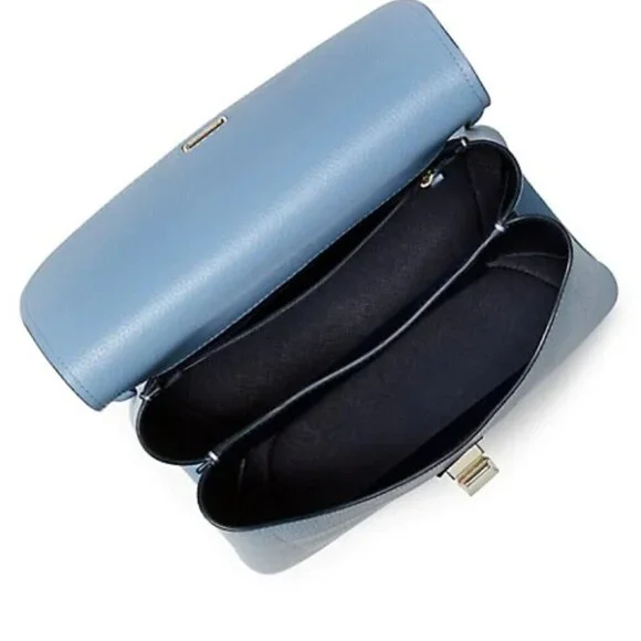 Kate Spade Essential Turnlock Flap Backpack Medium Blue Leather Medium Pebbled